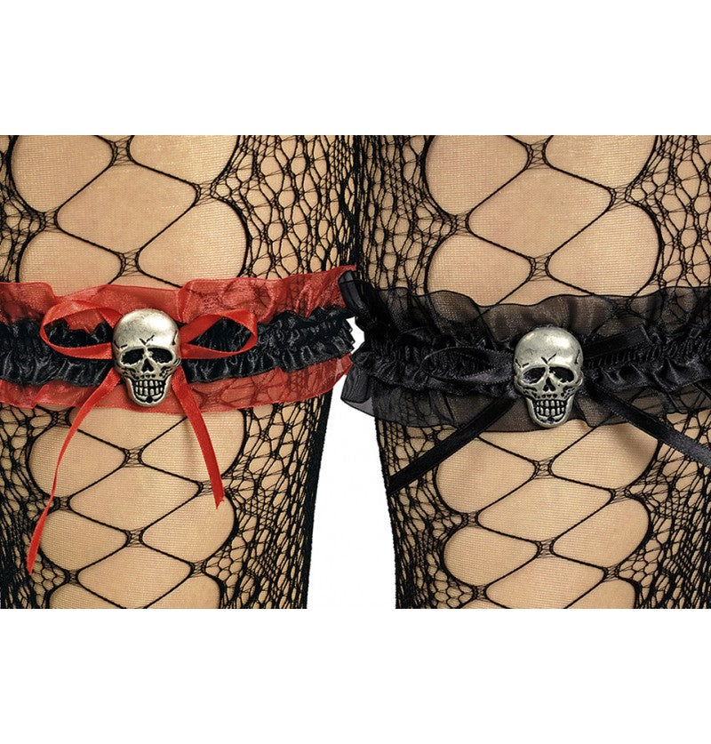Chaks Totenkopf Strumpfband – Schwarze Und Rote Halloween Accessoires - Fasnacht24.ch