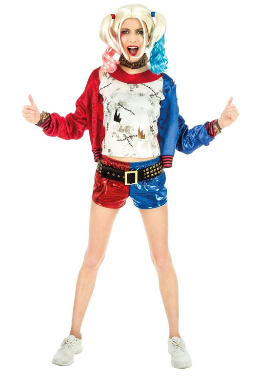 Chaks Suicide Squad Harley Quinn Kostüm Set – Jacke, Hose, Gürtel Rot-Blau - Fasnacht24.ch