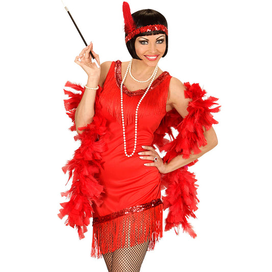 "CHARLESTON" (Kleid, Handschuhe, Stirnband mit Feder) – Vorderansicht