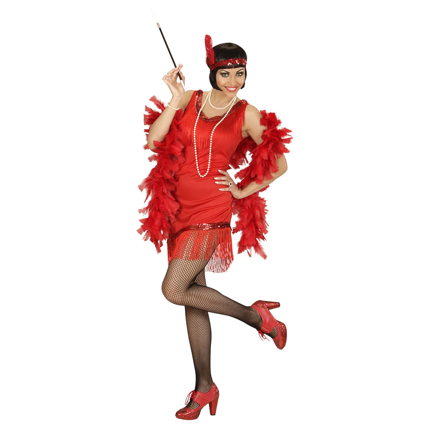"CHARLESTON" (Kleid, Handschuhe, Stirnband mit Feder) – Detailansicht