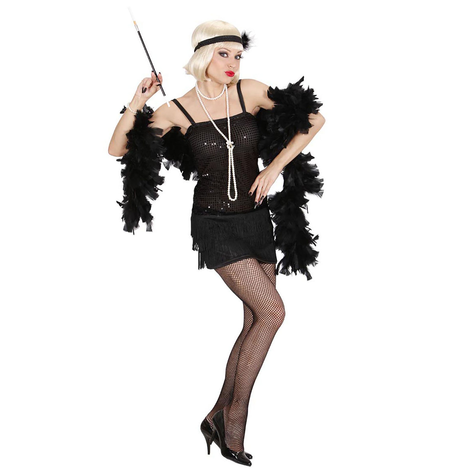 "CHARLESTON" (Kleid, Stirnband mit Feder) – Detailansicht