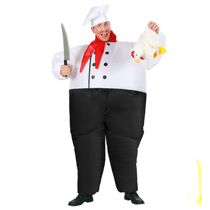"CHEFKOCH" (aufblasbares Kostüm m. integriertem Gebläse, Halstuch, Hut) – Vorderansicht