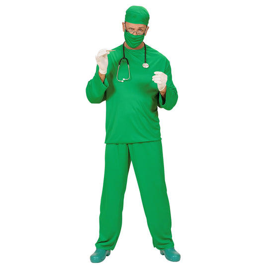 "CHIRURG" (Oberteil, Hose, Kopfbedeckung, Mundschutz) – Vorderansicht