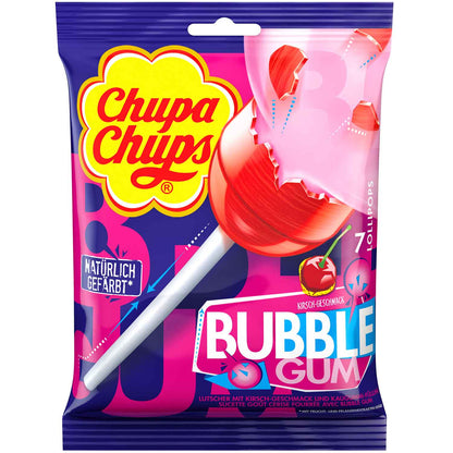 Chupa Chups Bubble Gum Kirsche 7 Stück extragrosser Lolli mit Kaugummikern 126 g