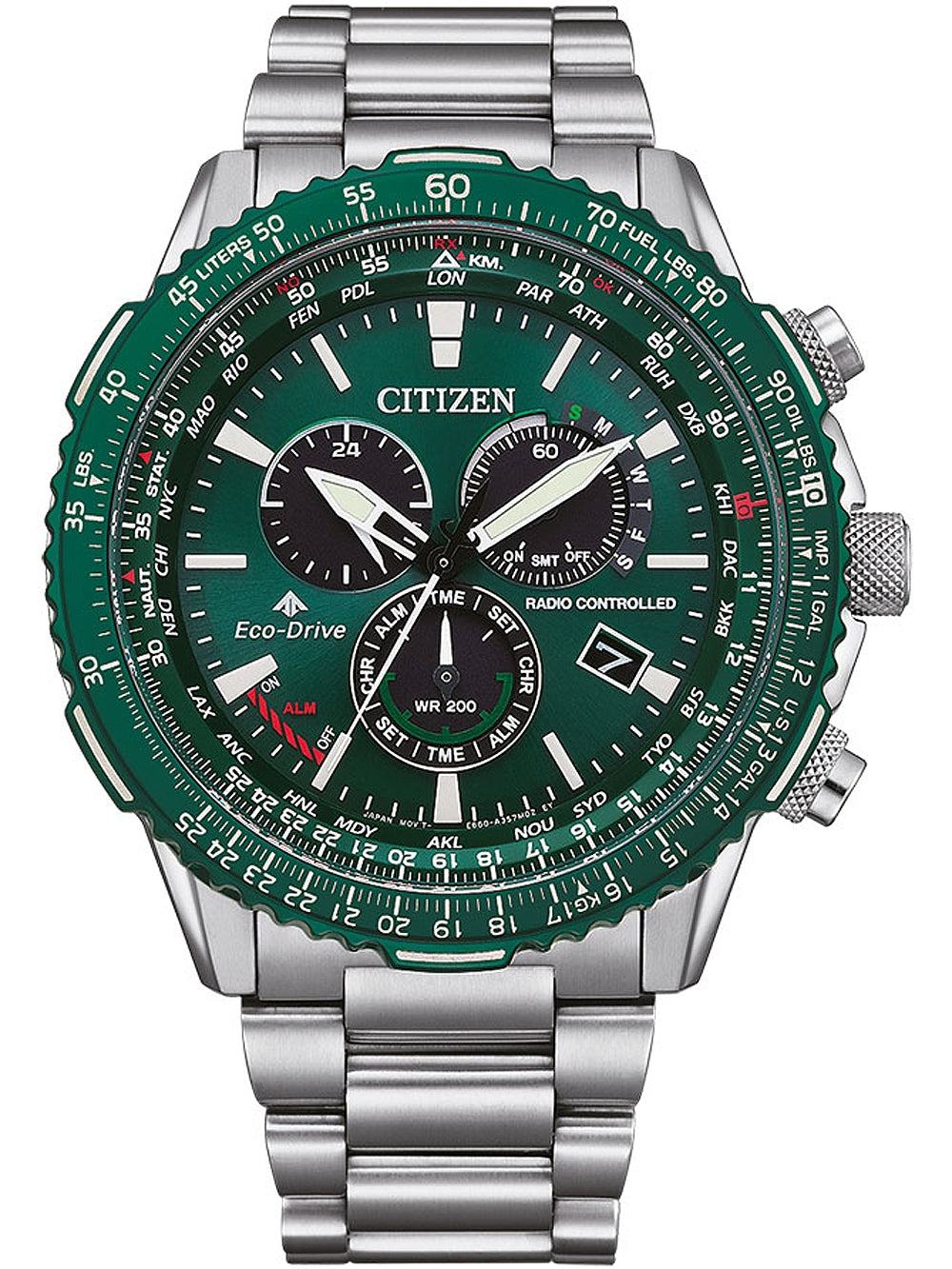 CITIZEN RADIOCONTROLLED Crono Pilot Steel CB5004-59W Analoguhr Armbanduhr