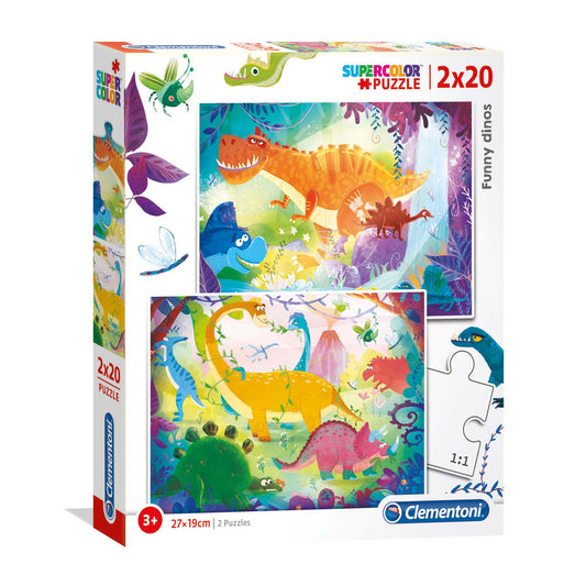 Clementoni Duo Set, Clementoni, Supercolor, Lustige Dinos, Puzzle, Unisex, 3+ jahre, 2 x 20 stk Regular