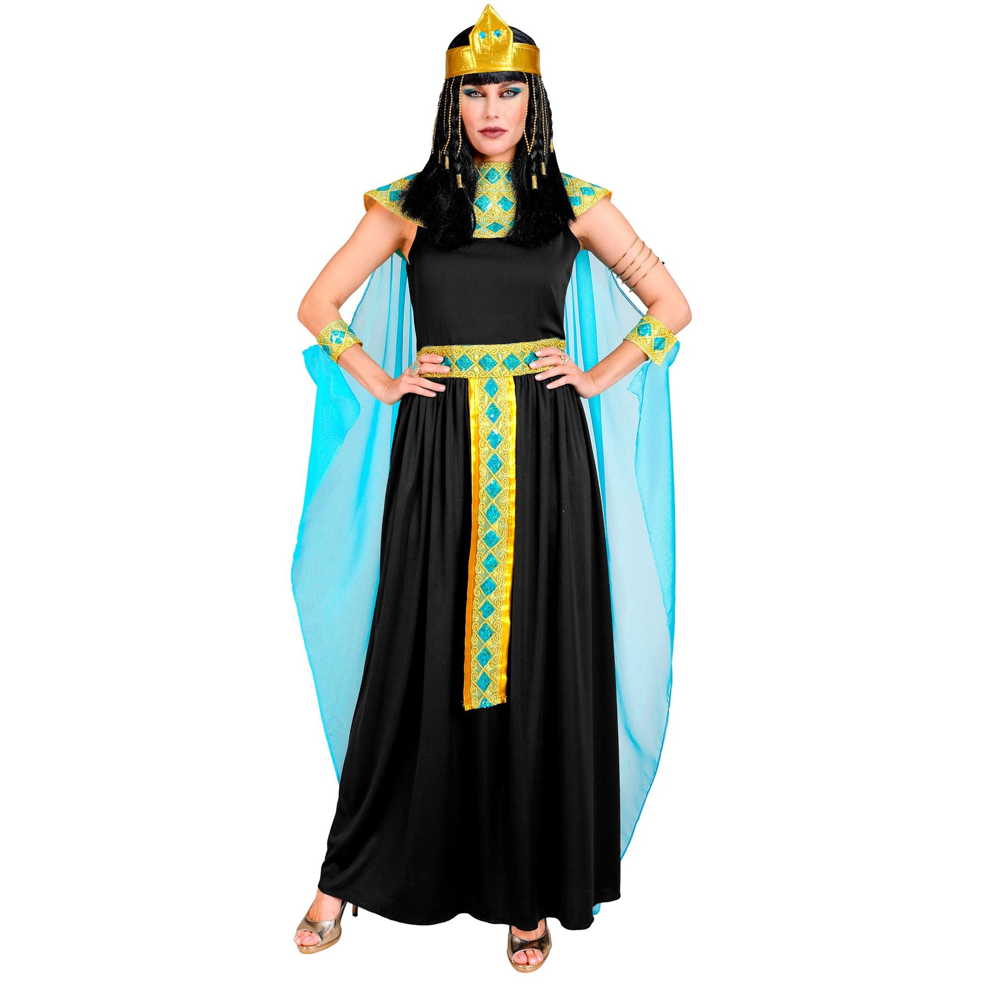 "CLEOPATRA" (Kleid mit Gürtel, Armbänder, Stirnband, Umhang) – Detailansicht