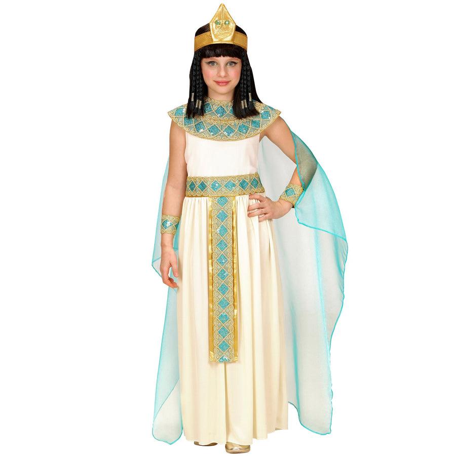 "CLEOPATRA" (Kleid mit Gürtel, Armbänder, Stirnband, Umhang) – Vorderansicht