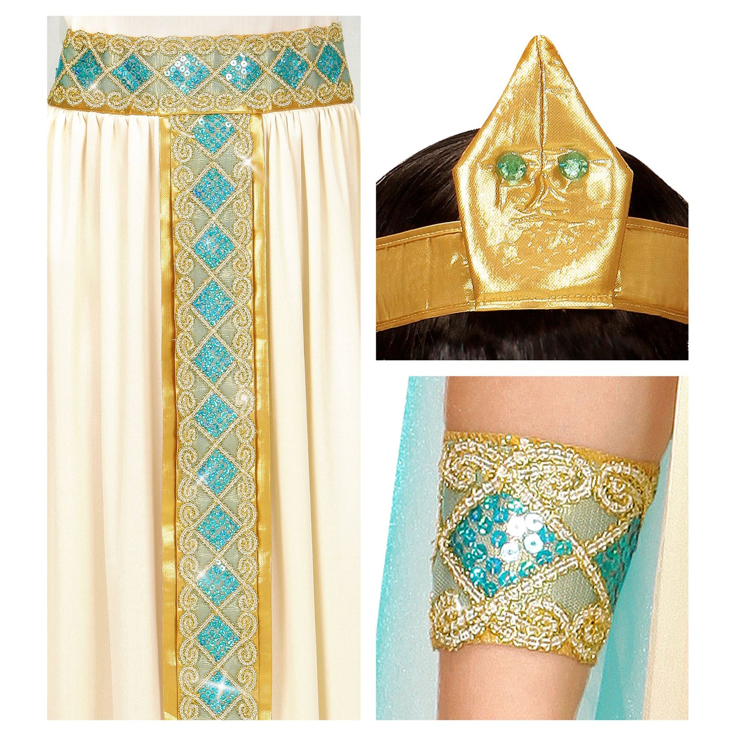 "CLEOPATRA" (Kleid mit Gürtel, Armbänder, Stirnband, Umhang) – Ansicht 3