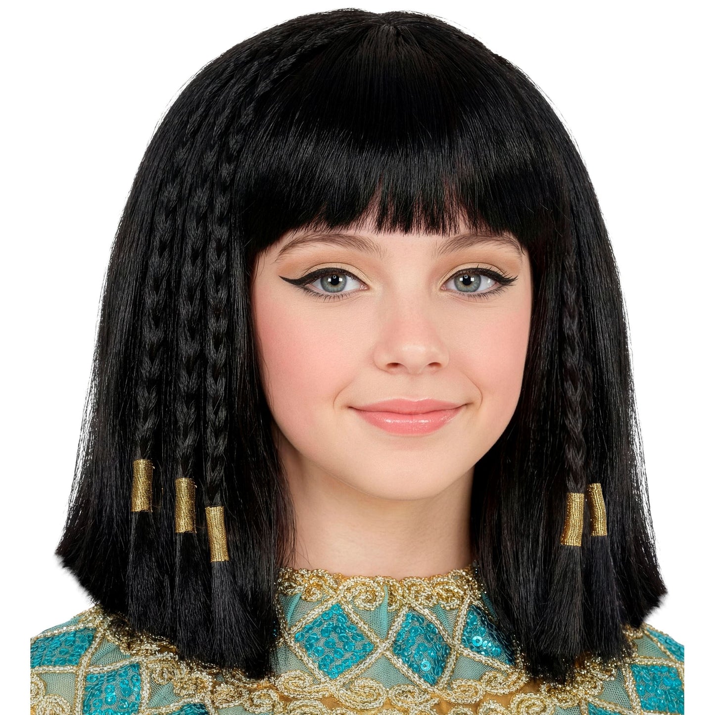 "CLEOPATRA PERÜCKE MIT GEFLOCHTENEM, VERZIERTEM HAAR" in Box – Vorderansicht
