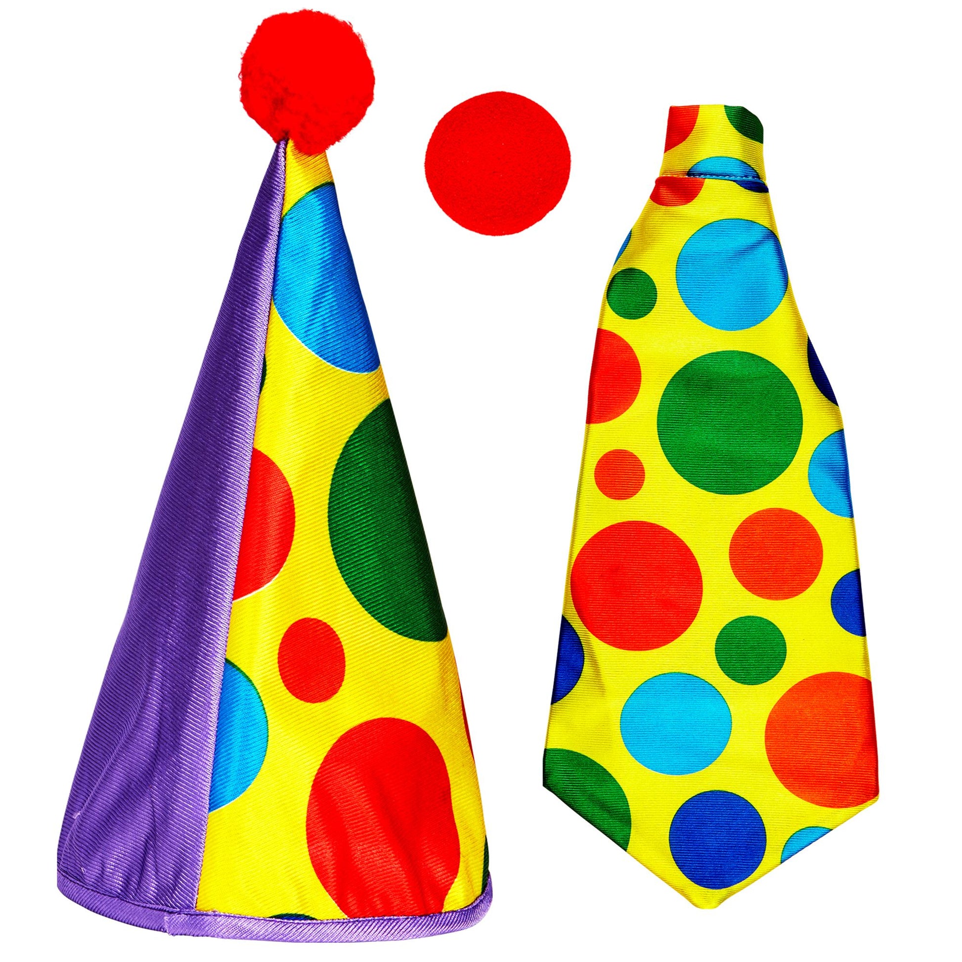 "CLOWN" Dress- Up- Set (Hut, Maxi Krawatte, Nase) – Vorderansicht