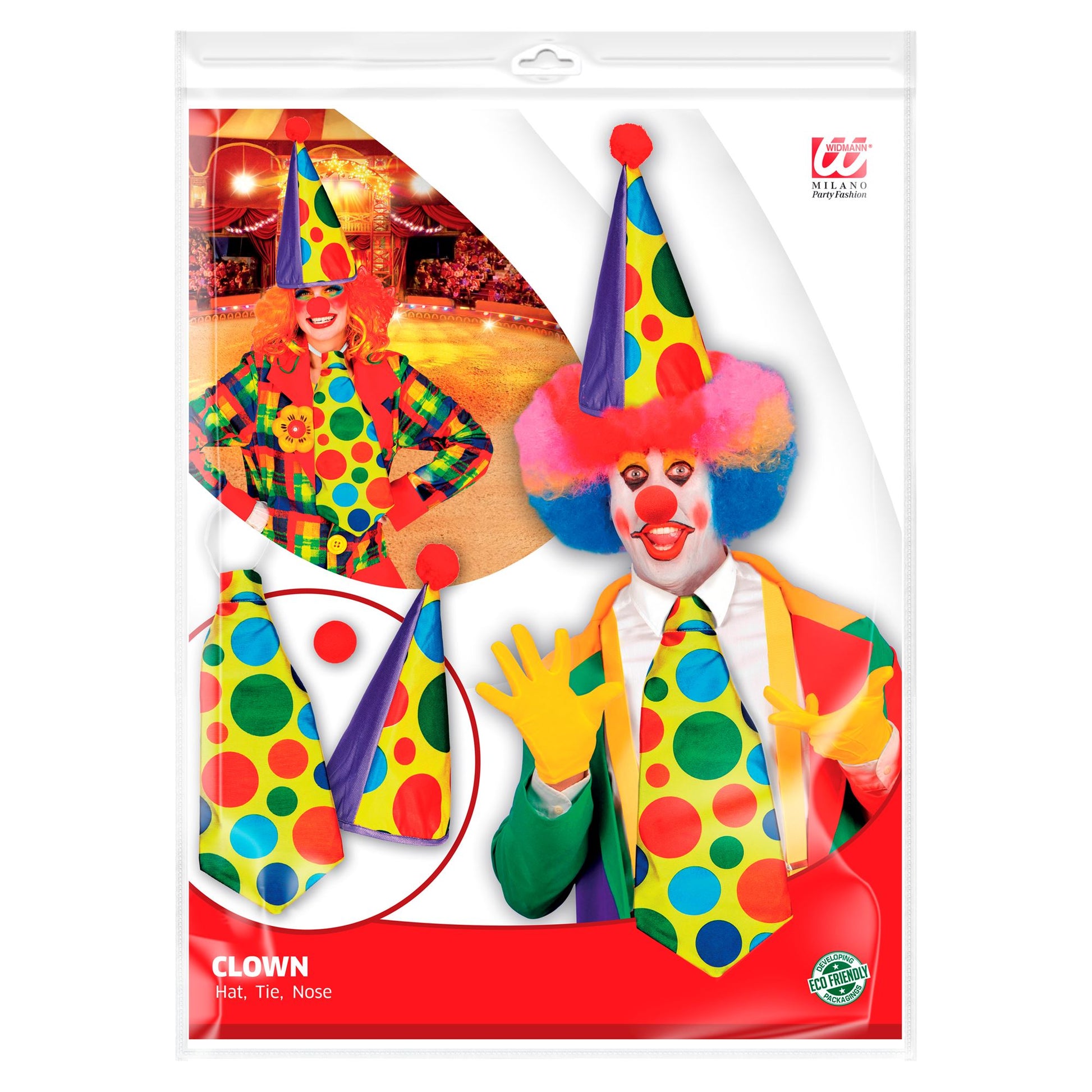 "CLOWN" Dress- Up- Set (Hut, Maxi Krawatte, Nase) – Detailansicht