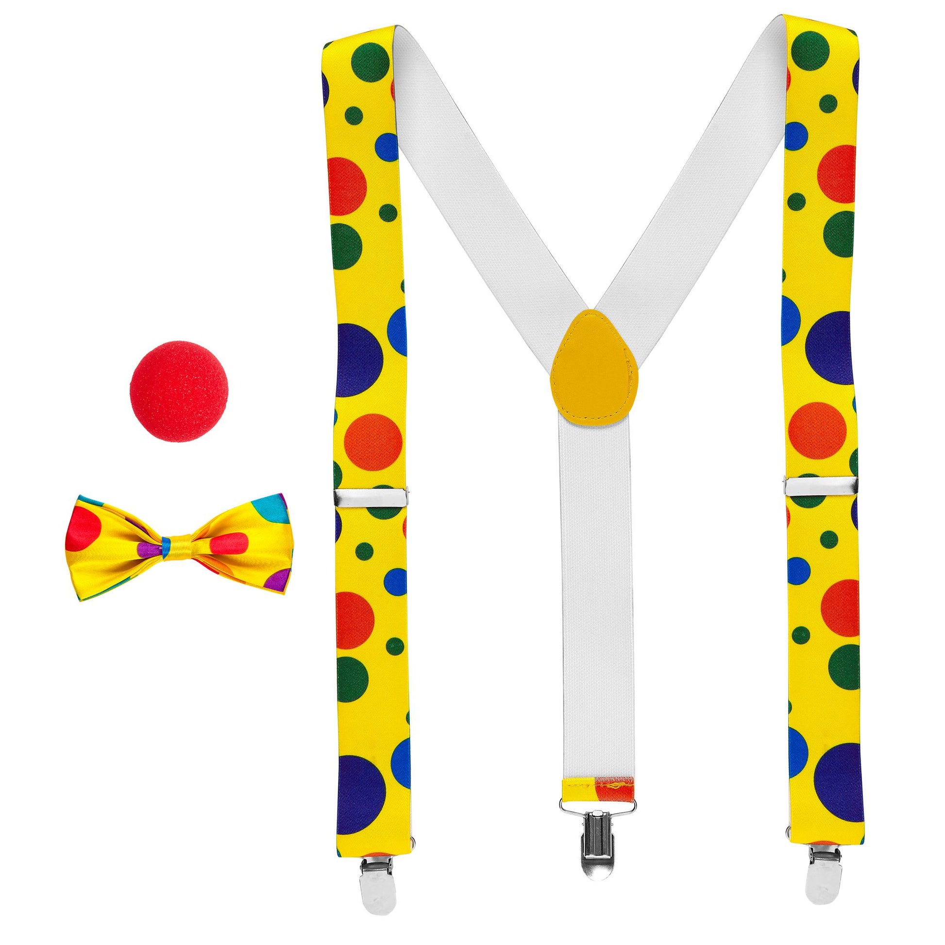 "CLOWN" (Hosenträger, Fliege, Nase) – Vorderansicht