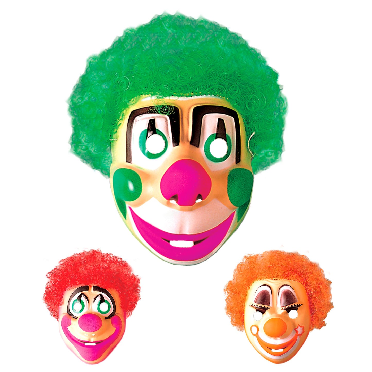 "CLOWN MASKE MIT HAAREN" aus Plastik - in 3 Modellen sort – Vorderansicht