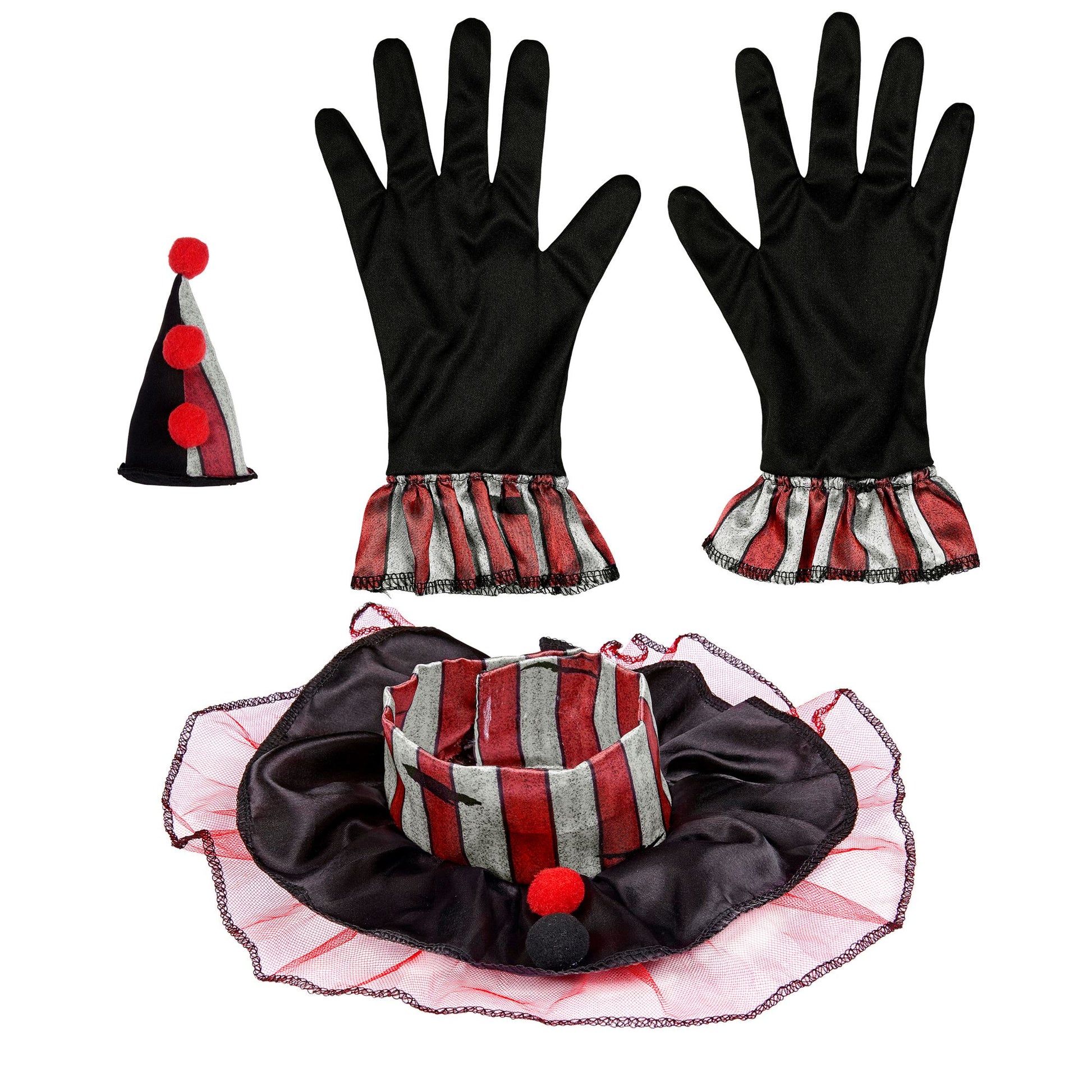 "CLOWN" (Minihut, Kragen, Handschuhe) – Vorderansicht