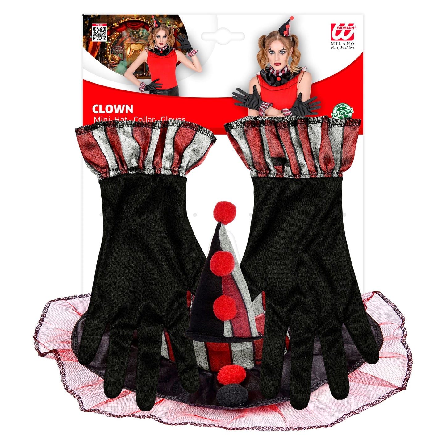 "CLOWN" (Minihut, Kragen, Handschuhe) – Detailansicht