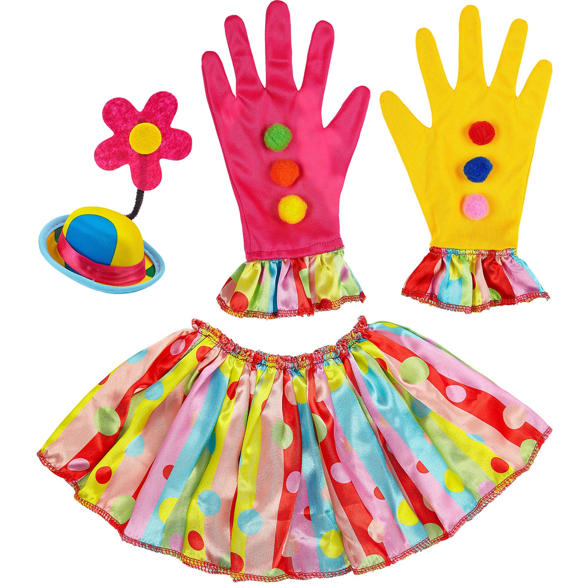 "CLOWN" (Minihut, Kragen, Handschuhe) – Vorderansicht