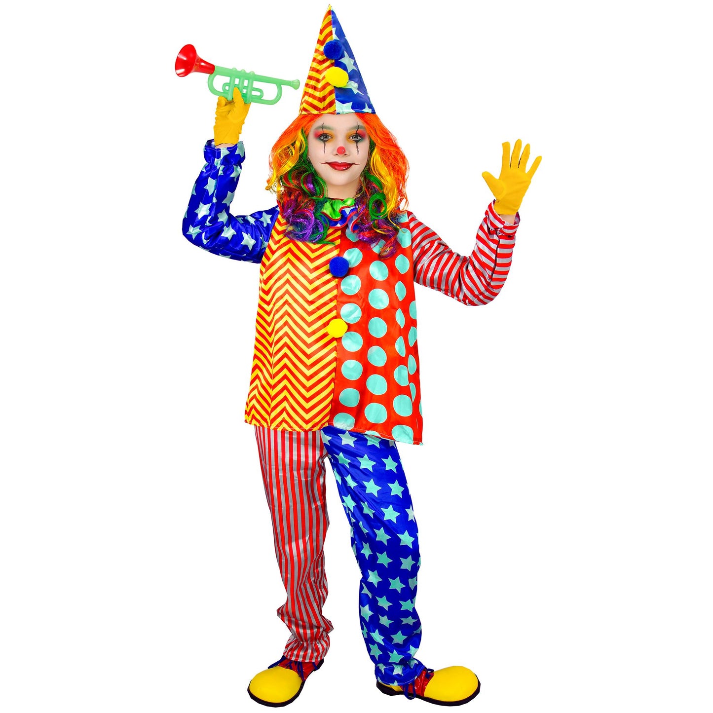 "CLOWN" (Oberteil mit Kragen, Hose, Hut) – Detailansicht