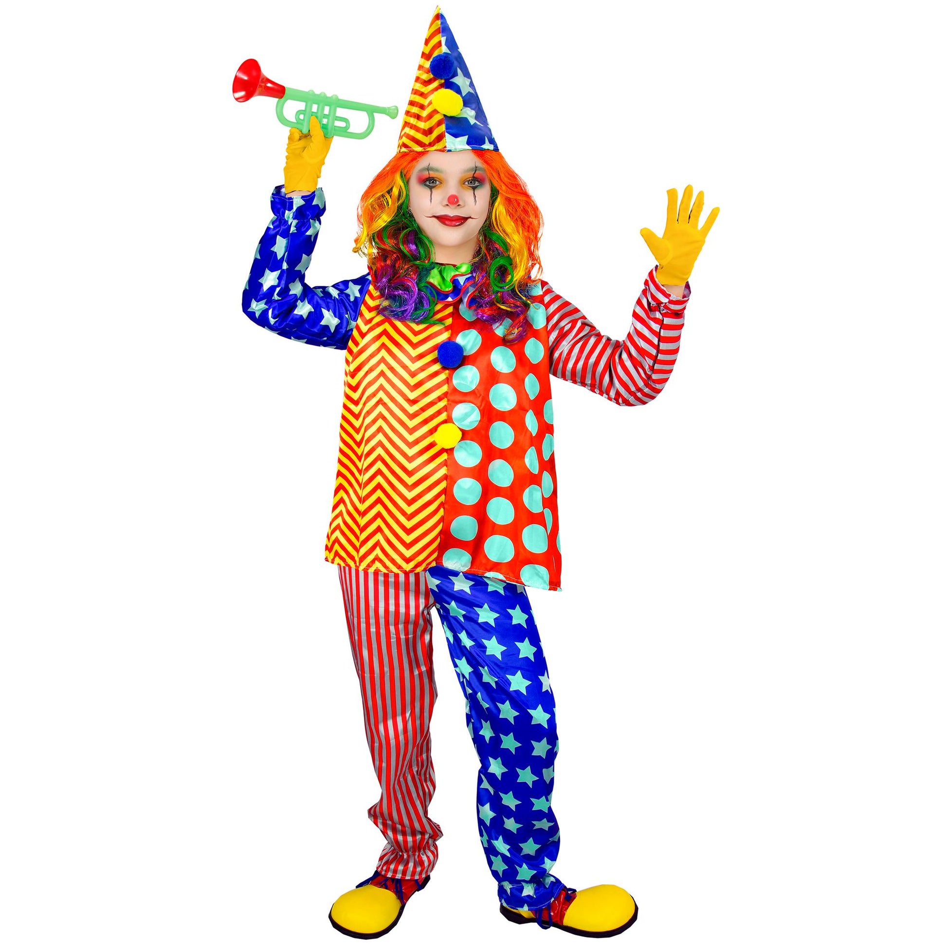 "CLOWN" (Oberteil mit Kragen, Hose, Hut) – Detailansicht