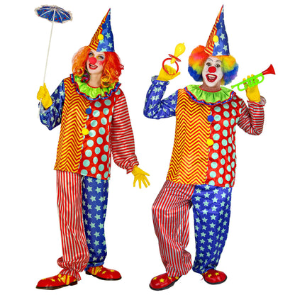 "CLOWN" (Oberteil mit Kragen, Hose, Hut) – Vorderansicht