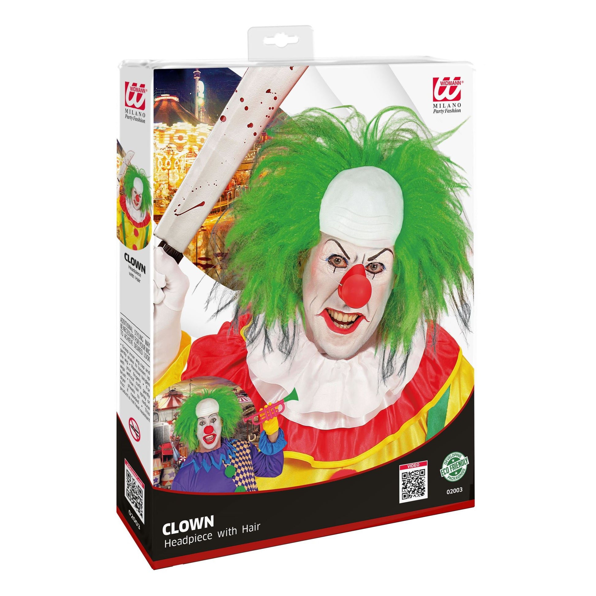 "CLOWNGLATZE MIT GRÜNEN HAAREN" in Box – Detailansicht