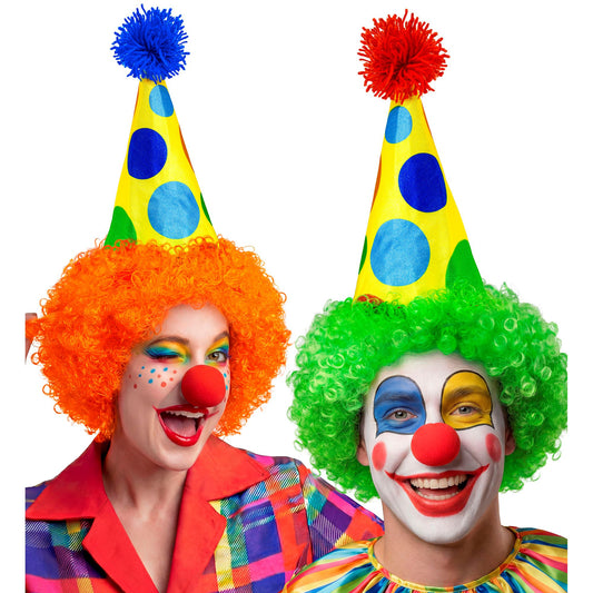 "CLOWNHUT MIT LOCKIGER PERÜCKE" sort. in 3 Farben – Vorderansicht