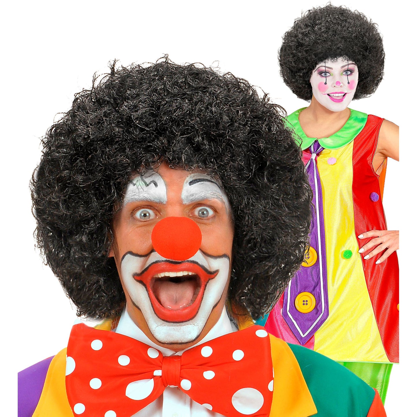 "CLOWNPERÜCKE" schwarz - in Polybag – Vorderansicht