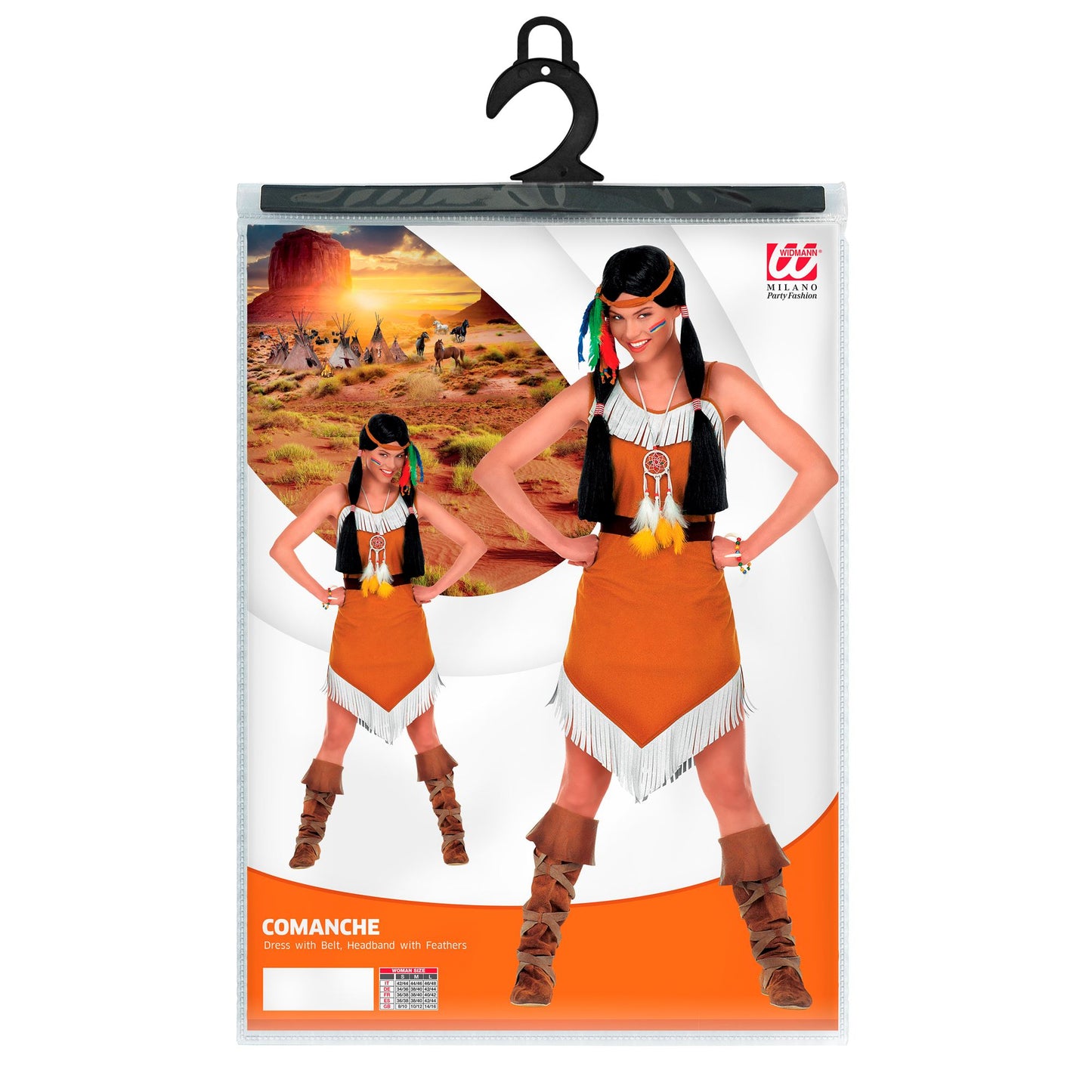 "COMANCHE" (Kleid mit Gürtel, Stirnband mit Feder) – Detailansicht