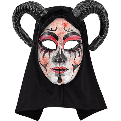 "COMMEDIA DELL'ARTE MASKE DÄMONIN MIT KAPUZE" – Vorderansicht