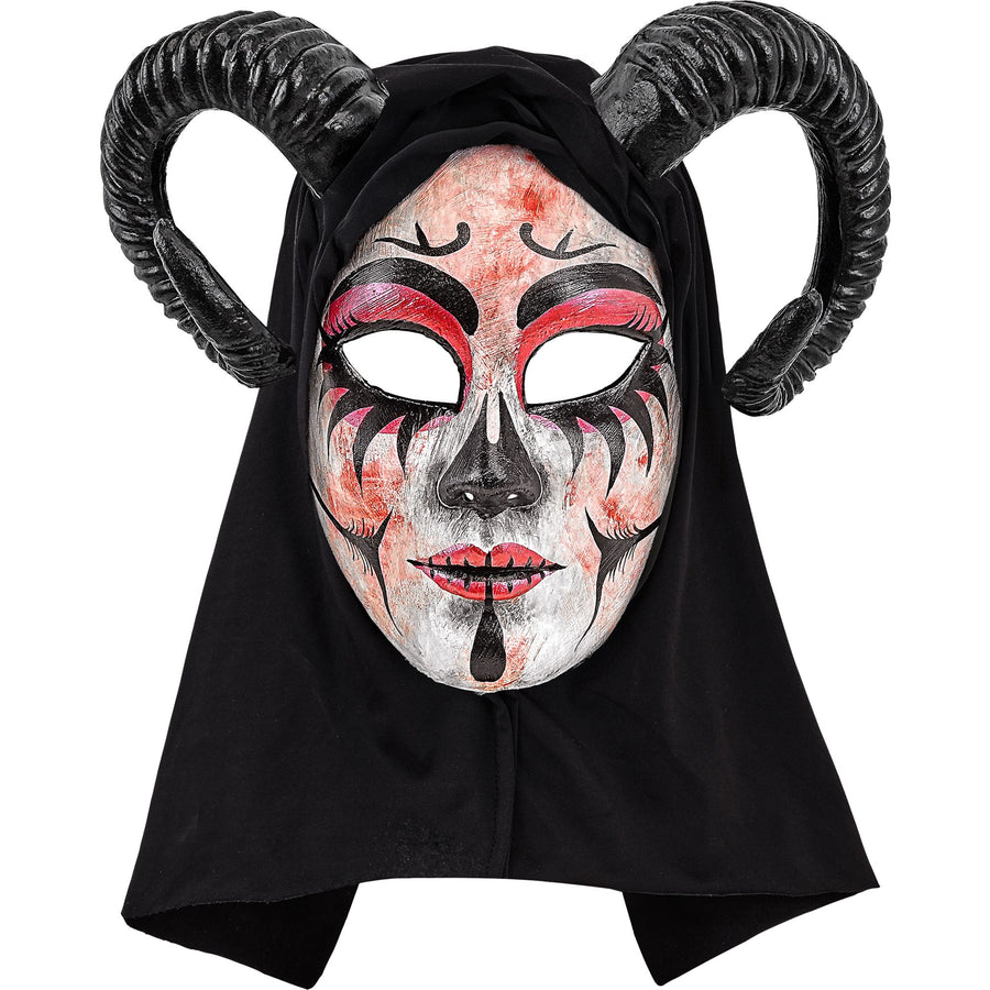 "COMMEDIA DELL'ARTE MASKE DÄMONIN MIT KAPUZE" – Vorderansicht