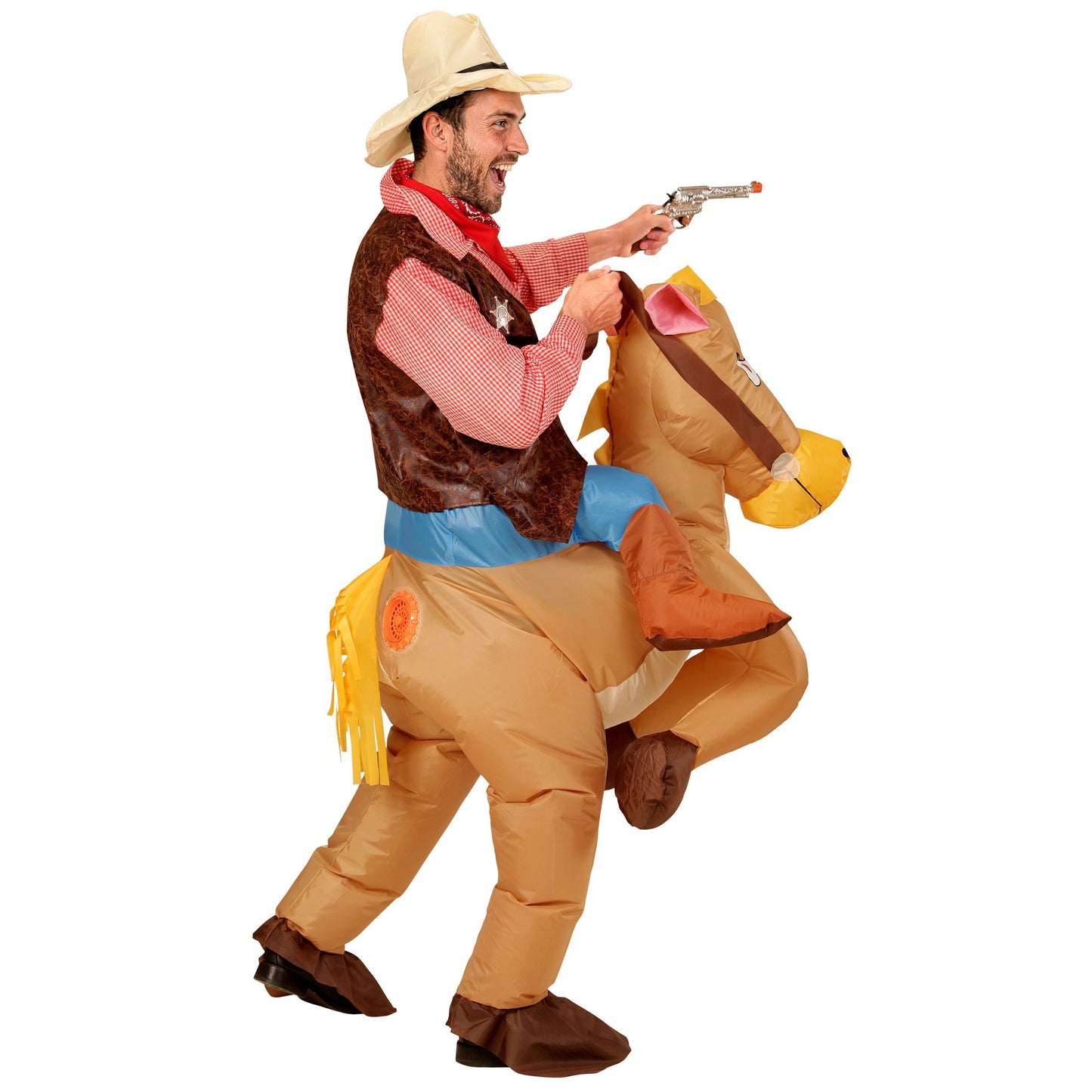 "COWBOY AUF PFERD" (aufblasbares Kostüm m. integriertem Gebläse, Hut) – Detailansicht