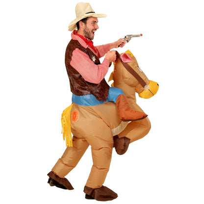 "COWBOY AUF PFERD" (aufblasbares Kostüm m. integriertem Gebläse, Hut) – Detailansicht