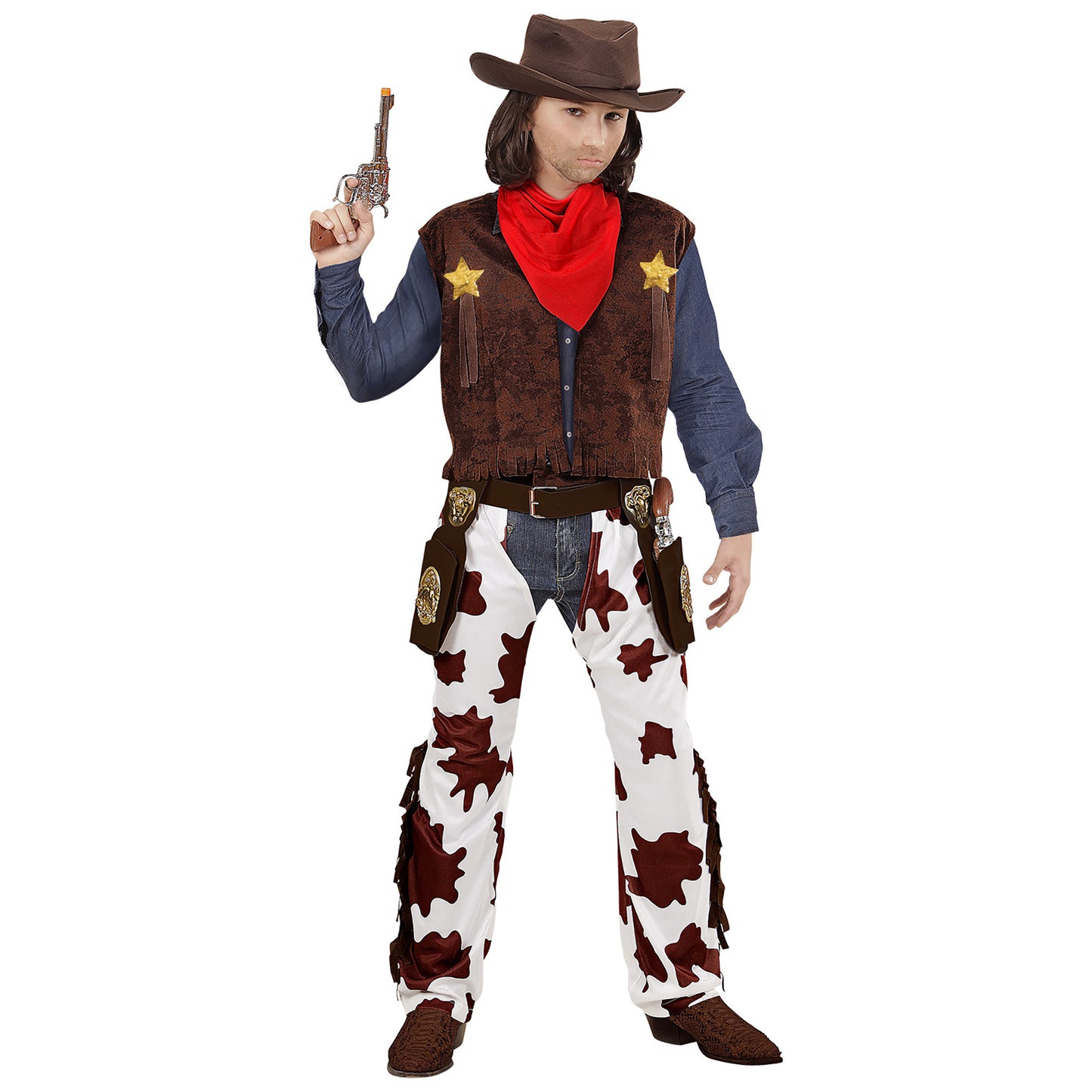 "COWBOY" (Weste, Chaps, Hut, Bandana) – Vorderansicht