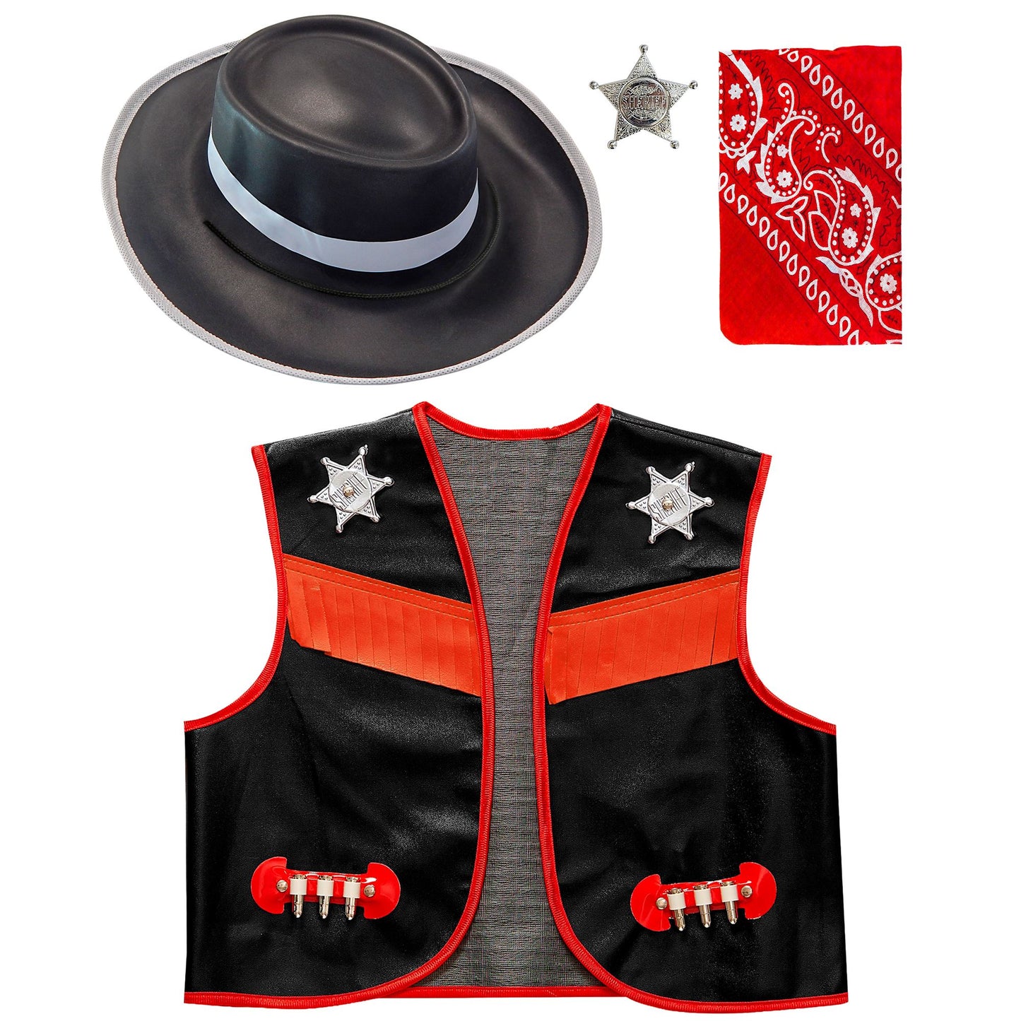 "COWBOY" (Weste, Hut, Bandana, Sheriffstern) – Vorderansicht
