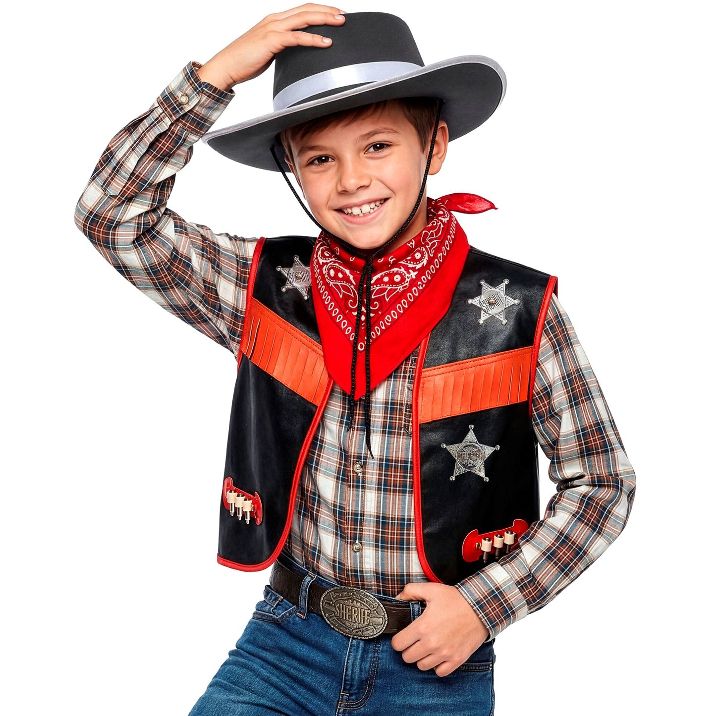 "COWBOY" (Weste, Hut, Bandana, Sheriffstern) – Detailansicht