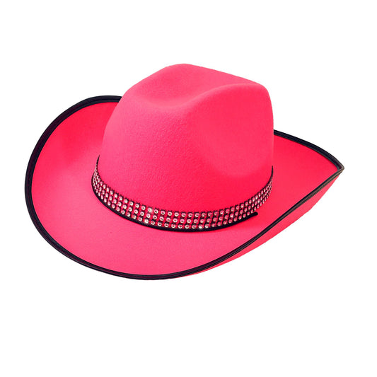 "COWBOYHUT MIT STRASSBAND" aus Filz - pink – Vorderansicht