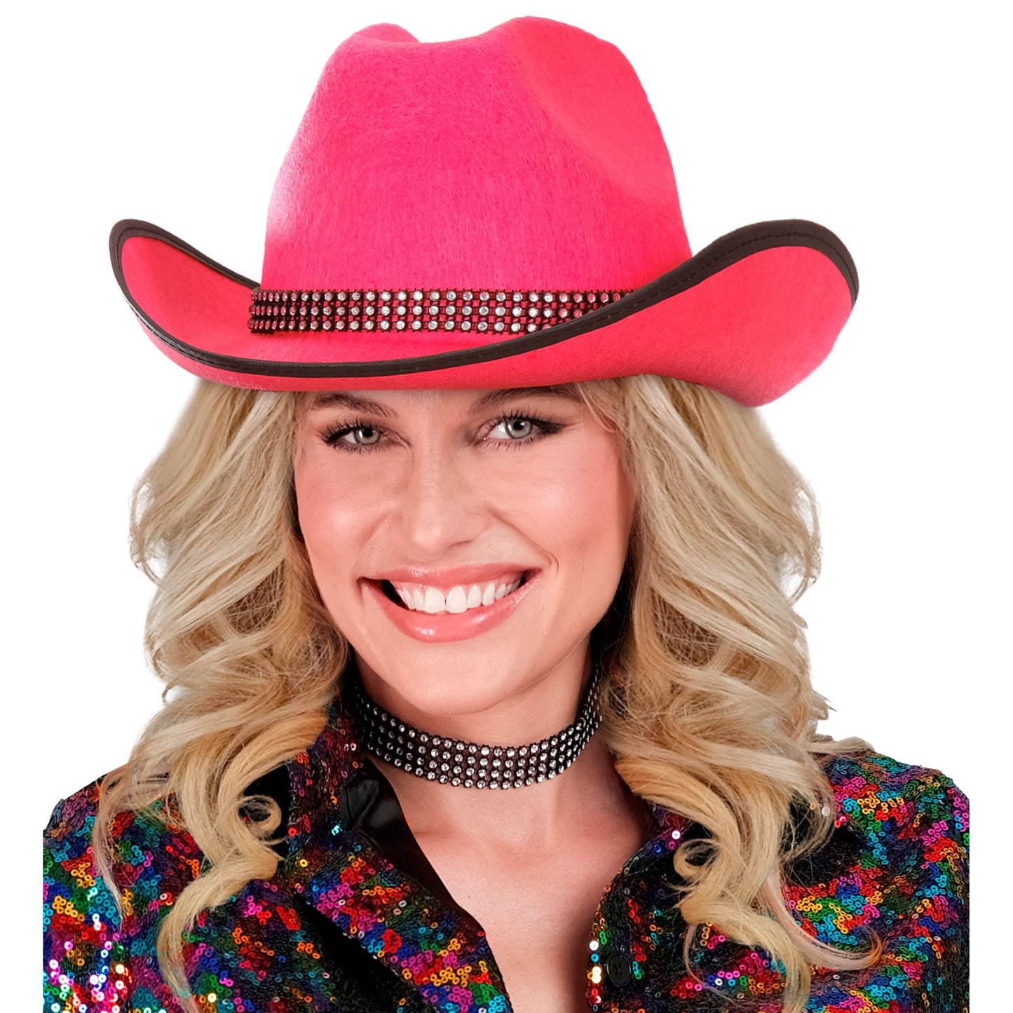 "COWBOYHUT MIT STRASSBAND" aus Filz - pink – Ansicht 3