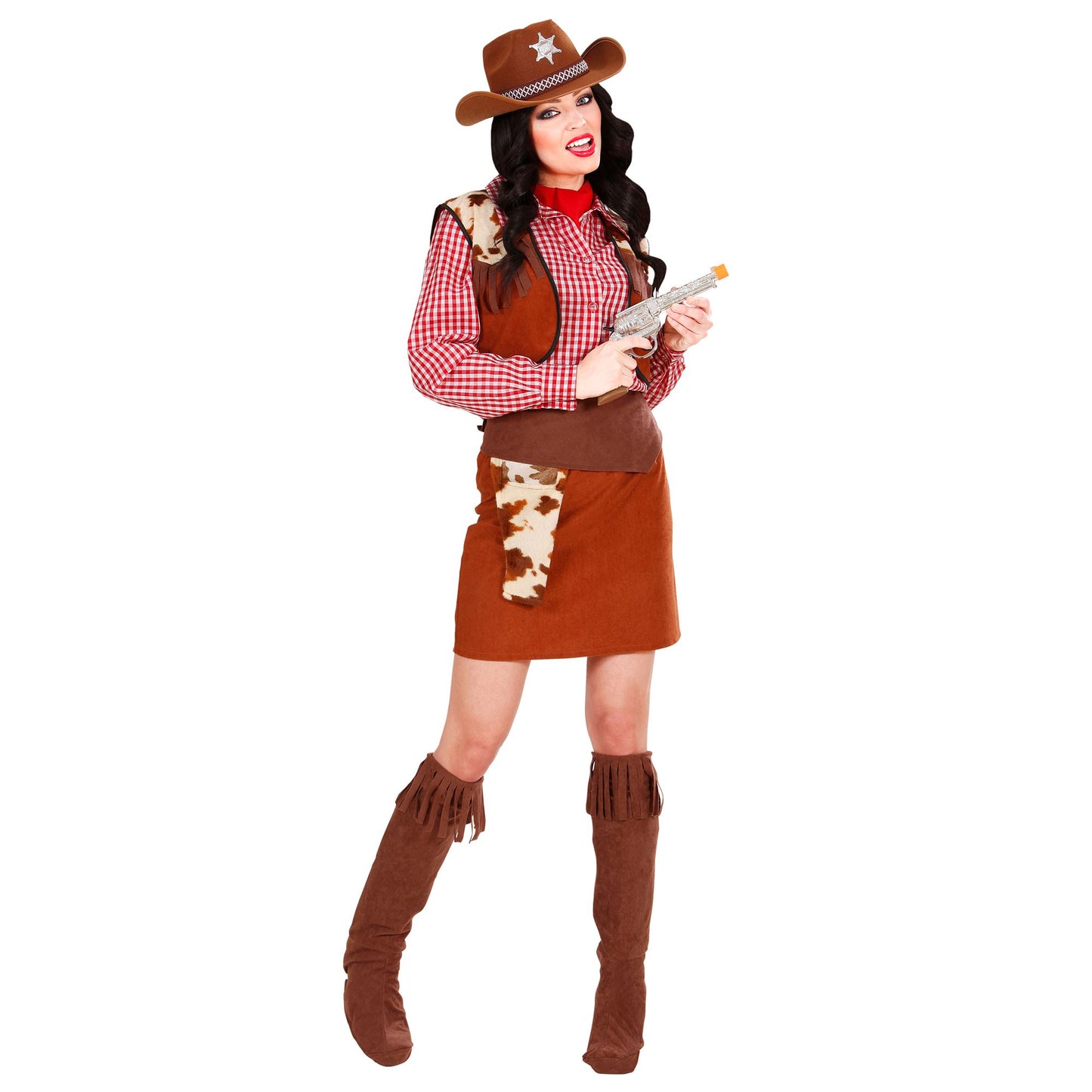 "COWGIRL" (Bluse, Weste, Rock, Gürtel mit Halfter, Stiefelüberzieher, Bandana) – Detailansicht