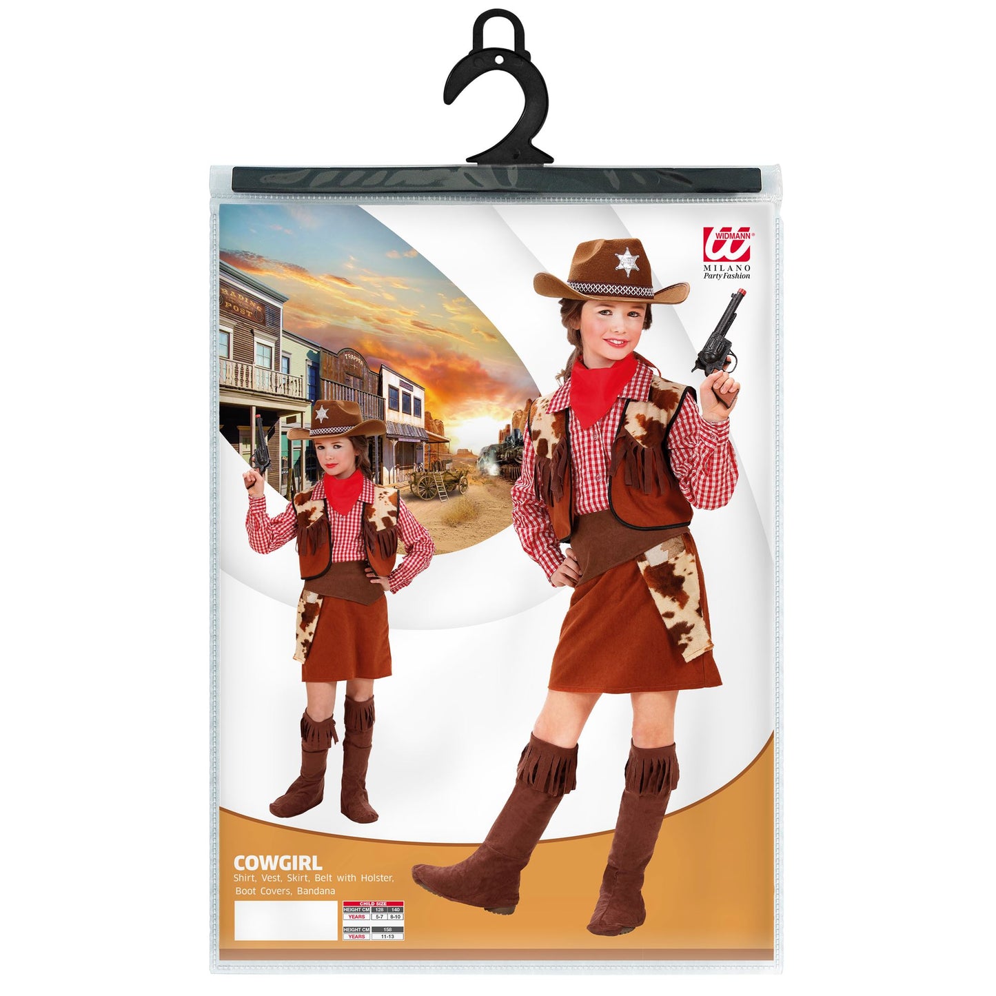 "COWGIRL" (Bluse, Weste, Rock, Gürtel mit Holster, Überstiefel, Halstuch) – Detailansicht