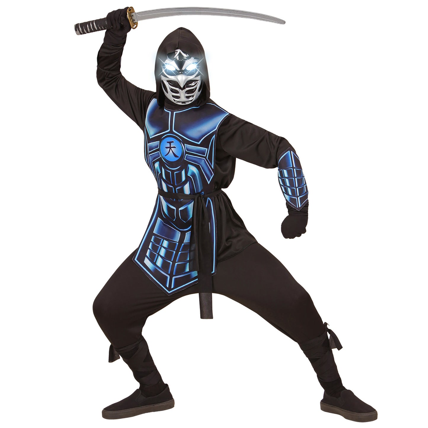 "CYBER NINJA" (Oberteil mit Kapuze, Rüstung, Gürtel, Armschoner, Maske mit leuchtenden Augen & 3 Roboterstimmen) – Ansicht 3