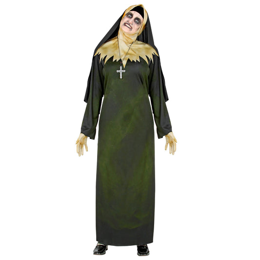 "DÄMONISCHE NONNE" (Robe, Kapuze mit Kragen, Schleier, Handschuhe, Kette) – Vorderansicht