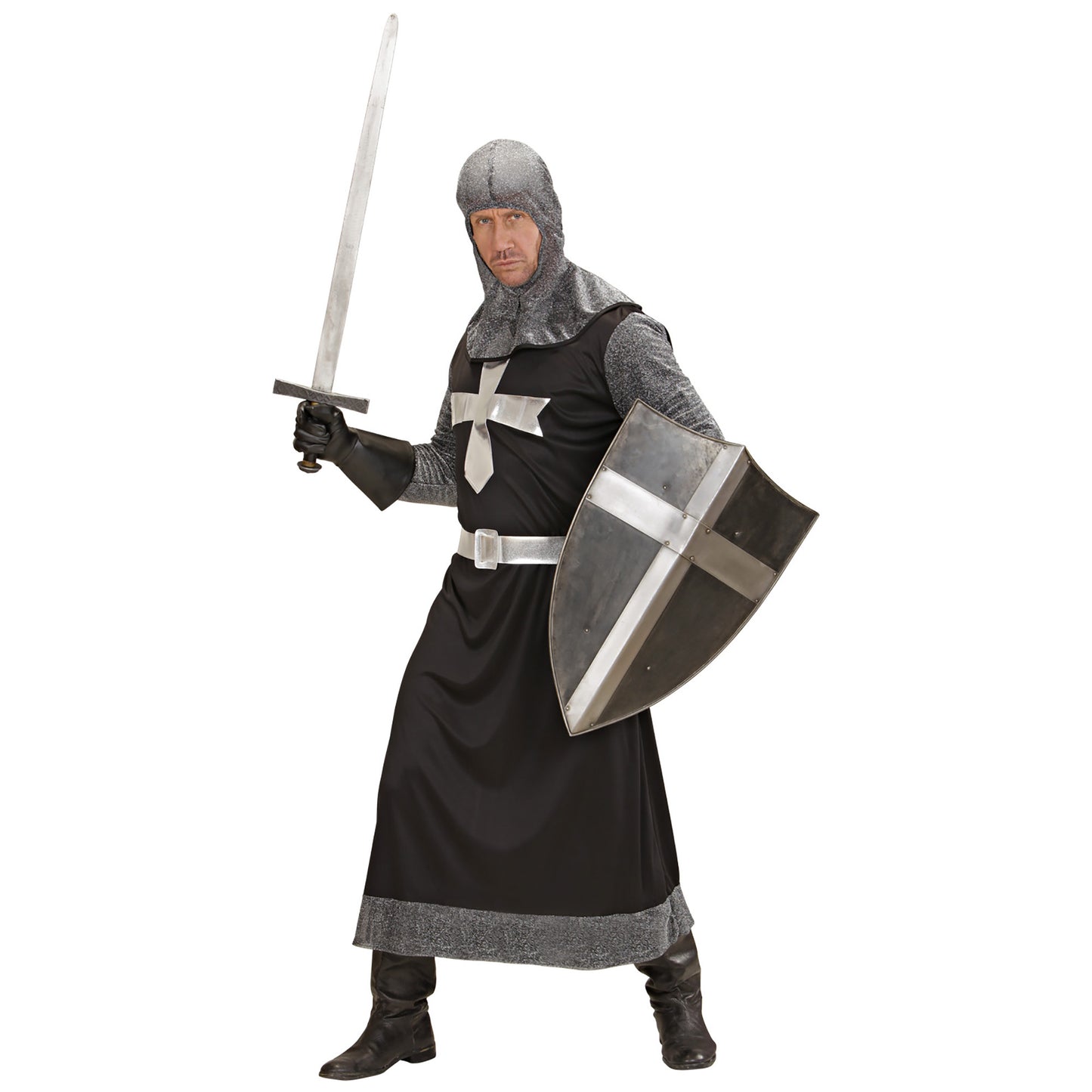 "DARK CRUSADER" (langer Kasack, Gürtel, Kapuze) – Vorderansicht