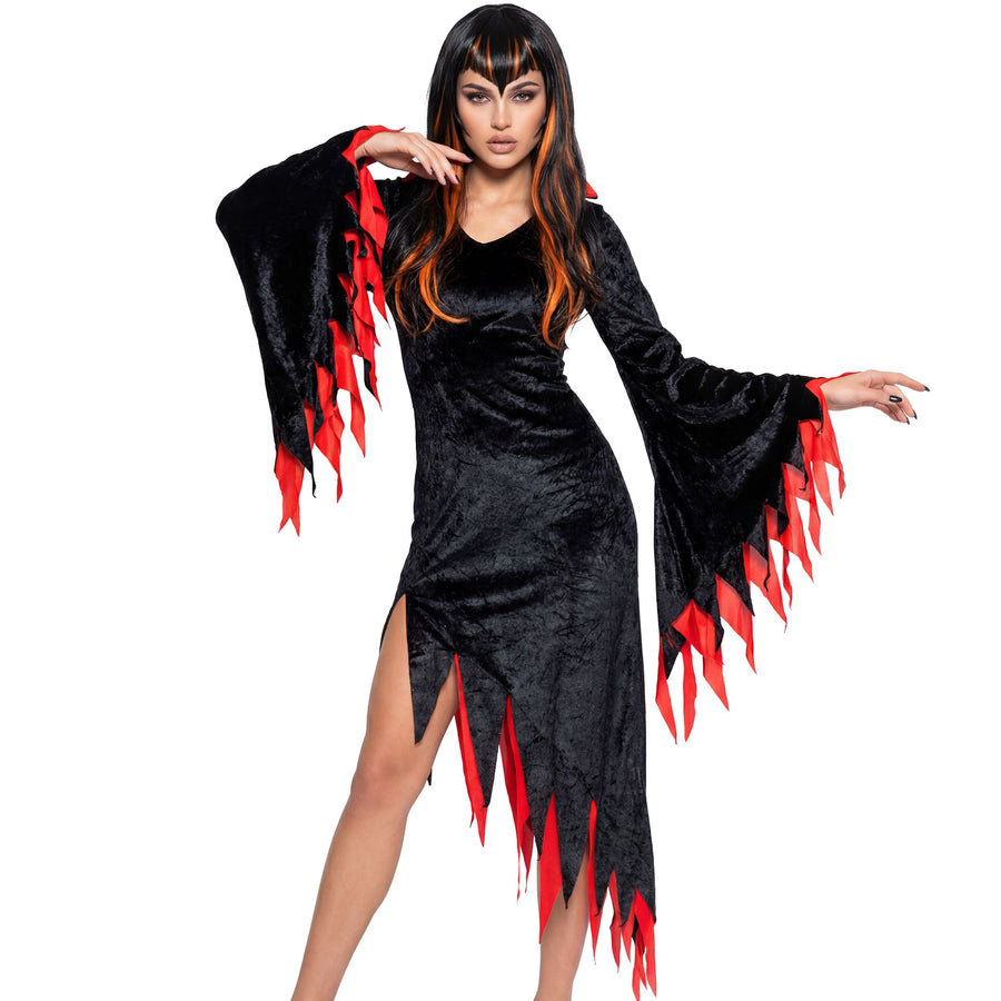 "DARK MISTRESS" aus Samt - in 2 Farben sort. (Kleid mit Kragen, Halskette) – Detailansicht