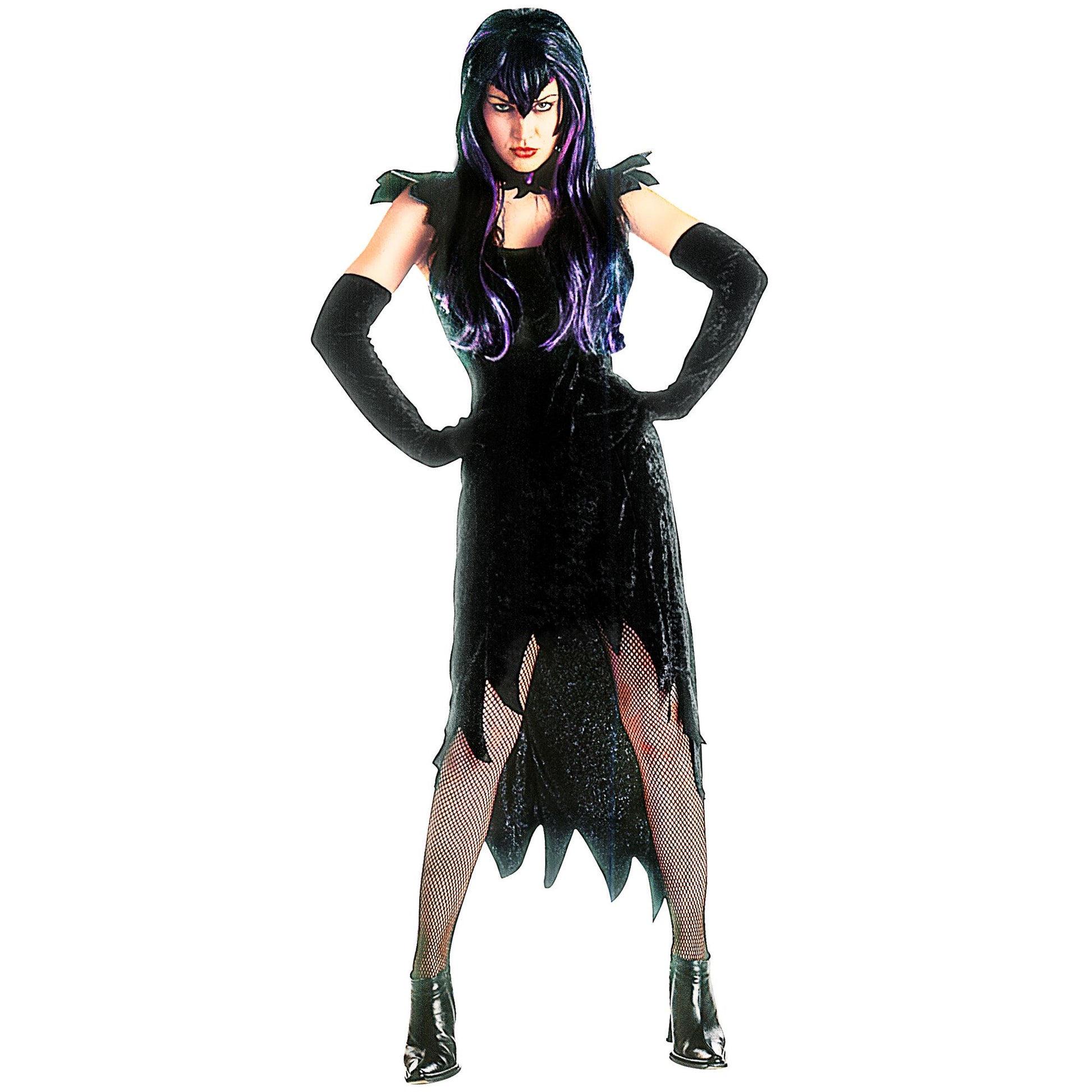 "DARK MISTRESS" aus Samt (Kleid, Handschuhe, Halskette mit Edelstein) – Vorderansicht