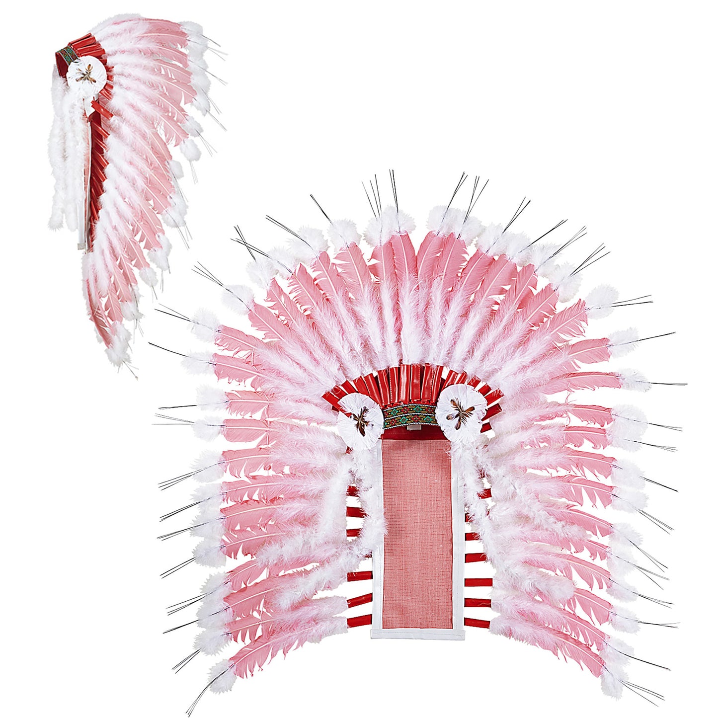 "DELUXE ROSAFARBENER INDIANERHAARSCHMUCK MIT MARABOU" – Vorderansicht