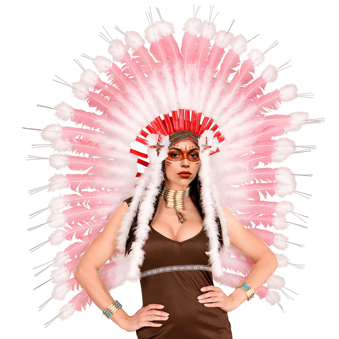 "DELUXE ROSAFARBENER INDIANERHAARSCHMUCK MIT MARABOU" – Detailansicht