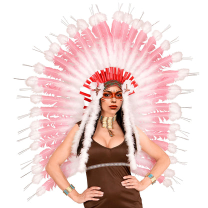 "DELUXE ROSAFARBENER INDIANERHAARSCHMUCK MIT MARABOU" – Detailansicht