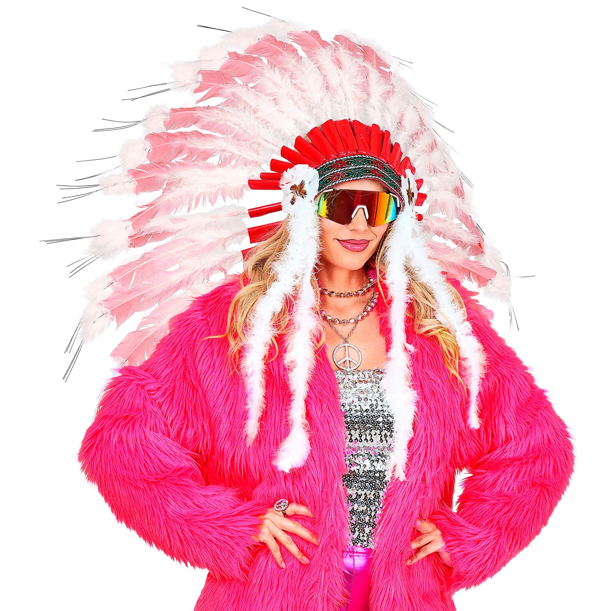 "DELUXE ROSAFARBENER INDIANERHAARSCHMUCK MIT MARABOU" – Ansicht 3