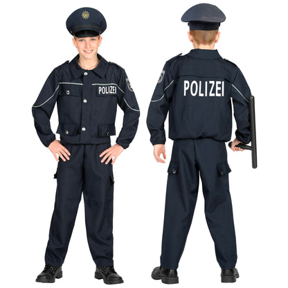 "DEUTSCHER POLIZIST" (Oberteil, Hose, Mütze) – Vorderansicht