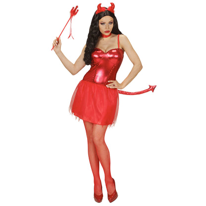 "DEVIL GIRL" (Kleid mit Schwanz, Hörner, Minidreizack) – Detailansicht